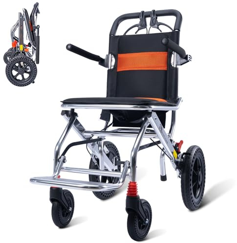 ByteTecpeak M2 Fauteuil roulant pliable léger, Aluminium ultraléger Chaise roulante handicapé, Fauteuil roulant de transport avec pneus Honeycomb 30cm pour tous les terrains,Voyage en avion