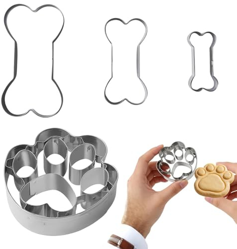 4 pcs Set d’emporte-pièces en forme d'os et de patte de chien,Emporte-Pièces en Forme d'Os pour Chiens,Emporte-pièces Inoxydable Biscuit pour Biscuits, Gâteaux, Cookies, bonbons