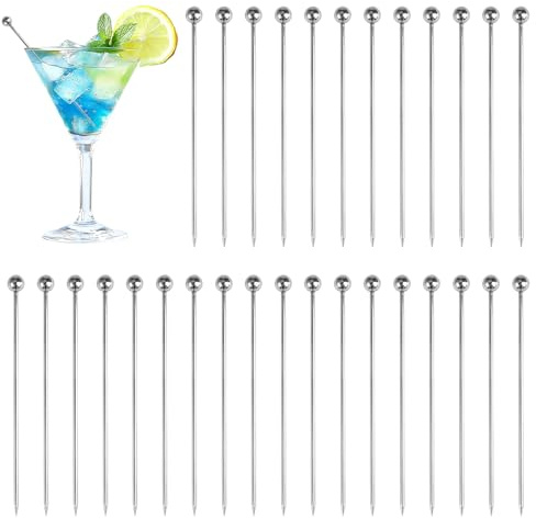 30 Stück Rostfreier Edelstahl Obstspieße Cocktailspieße - 10cm Kurze Fingerfood-Spieße | Für Bowle, Obst, Früchte, Partyspieße, Picknicks & Feiern - Wiederverwendbare Stäbchen für Cocktails & Kochen