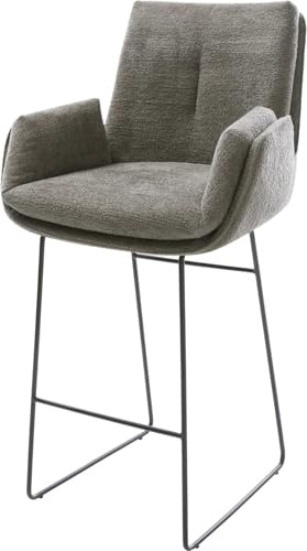 DELIFE Barstuhl Clea-Flex Kufengestell Metall Schwarz Bouclé Soft Schlamm