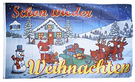 Flaggenfritze Fahne Weihnachten 90x150 cm mit 2 Metallösen, Flagge Schon wieder Weihnachten, wetterbeständig, Polyester, doppelt genäht, Weihnachtsflagge Deko