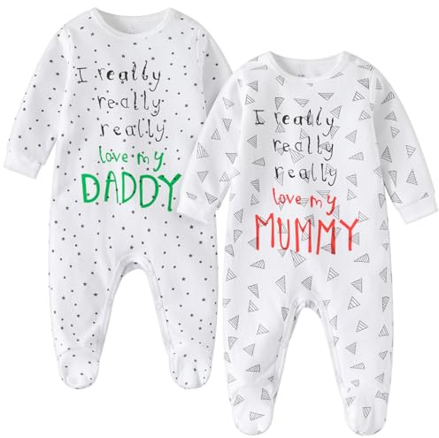 aomomo 2-Pack Romper Set, Newborn Clothes Cotton Long Sleeve Footie