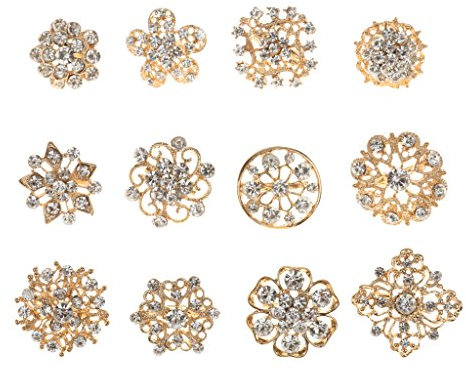 Generic Lot de 12pcs Broche Fleur Petite en Strass Plaqué Or Décor Vêtements pour Femme