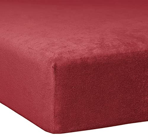 TRAUMSCHLAF kuschelig weiches Flausch Biber Spannbettlaken mit Rundumgummi, Gute Formstabilität - in weiteren Größen, Farben 140x200 cm - 160x200 cm, Burgund