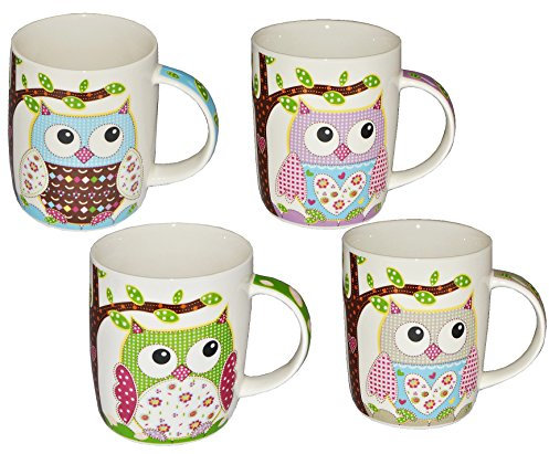 alles-meine.de GmbH 4 STK. Henkeltassen/Porzellantassen - lustige Eulen - groß - Keramik/Porzellan - Trinktasse mit Henkel Kaffeetassen/Teetassen - Eulenmotiv Tassen TA..