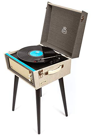GPO Bermuda Plattenspieler; Klassischer Schallplattenspieler im Retro Stil mit MP3/USB; integriertem Lautsprecher, Grau