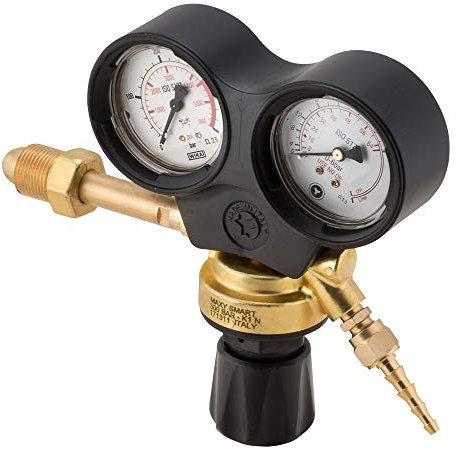 OXYTURBO RIDUTTORE DI PRESSIONE ARGON ATTACCO MASCHIO GAS ARGON / MIX / CO2 FINO 300 BAR E IN USCITA FINO 4 BAR MONOMETRO ALTA & BASSA PRESSIONE CON LA CUFFIA