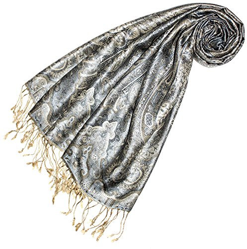 Lorenzo Cana Pashmina Damen Schal jacquardgewebt 100% Seide 70 cm x 190 cm Paisleymuster Seidentuch Fransenschal 78415