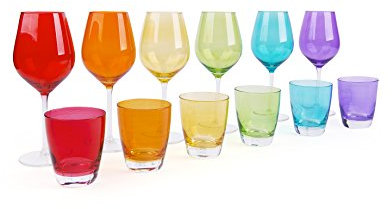 Excelsa 60836 Happy Colour Set 6 Calici e 6 Bicchieri, Vetro, Multicolore