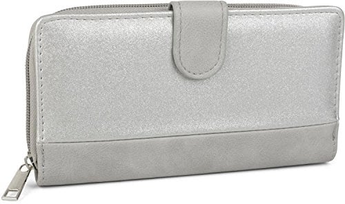 styleBREAKER Damen Geldbörse Portemonnaie 2-Tone Metallic, Hellgrau-Silber | 19x10x2,5 cm, sicherer umlaufender Reißverschluss, 9 Kartenfächer, 3 Scheinfächer, Sichtfenster und praktischer Druckknopf.