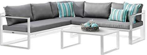 Best Rhodos Loungemöbel, weiß/grau, Alu/Sensotex, 3-TLG. 212 x 212 cm, inkl. Polster