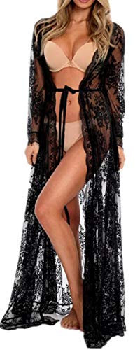 L-Peach Vestido Largo de Playa para Mujer, Negro Kimono, Talla única