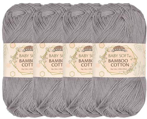 JubileeYarn Baby Soft Bamboo Cotton Yarn - 50g/Skein - Smoky Sky - 4 Skeins