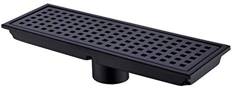 Orhemus Siphon de douche linéaire avec grille amovible 30,5 cm de long rectangulaire en acier inoxydable SUS 304 Finition plaqué noir mat