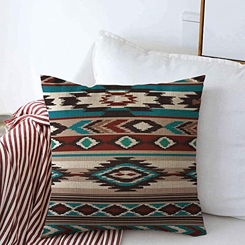 Kissenbezug Swatch Grün Navajo Ethnisches Muster Abstrakt Azteken Stamm Rosa Vintage Indianer Zickzack Grafik Amerikanische Kissen Quadratisch Fall Baumwolle Leinen für Winter Home Decor 45,7 x cm