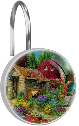 Eslifey Garden Shed Animal Flowers Painting Bathroom Shower Curtain Hooks Rust Resistant Stainless Steel Shower Hooks