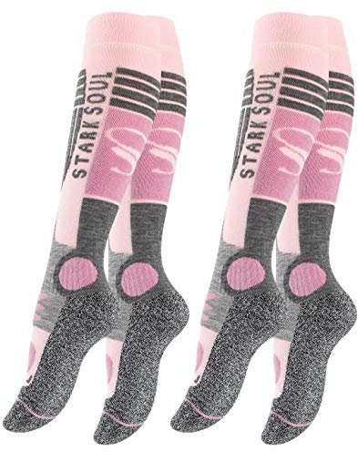 STARK SOUL 2 Paar Damen SKI Funktionssocken, Skisocken mit Spezialpolsterung, Rosa/Grau, Gr. 35-38