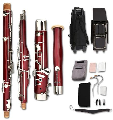 Yinfente Fagott Ahorn Holz Fagott C Schlüssel 26 Tasten Versilbert Holzblasinstrument mit Koffer Zubehör