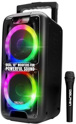 Dolphin SP-2100RBT Speaker Party | Portable Bluetooth Speaker on Wheels with Sound Activated Light Show | WaveSync™ Technology | 3400W Music Power