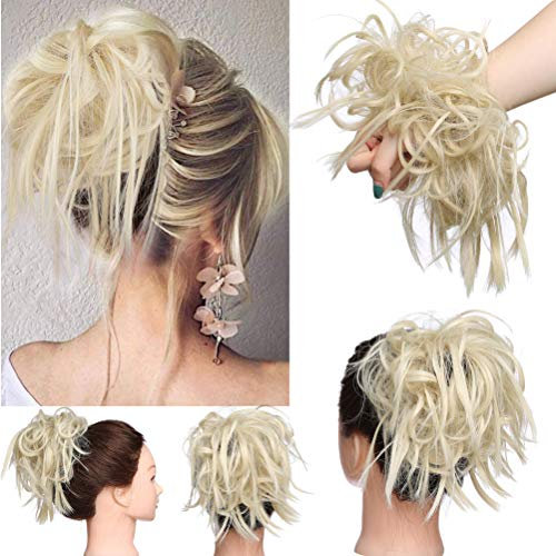Haarteil Dutt Haargummi mit Haaren Glatt struppige Haarknoten Hochsteckfrisuren Synthetik günstig Haarverlängerung für Frauen Bleichblond
