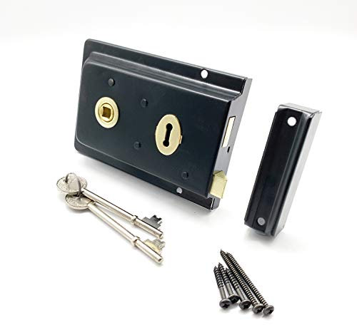 Rim Sashlock Surface Mounted Lock 156 x 106mm Fluted Pattern Black