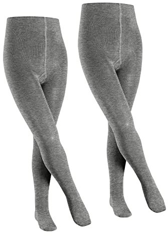 FALKE Unisex Kinder Strumpfhose Family 2-Pack K TI Baumwolle dick einfarbig 2 Stück, Grau (Light Grey 3400), 170-176