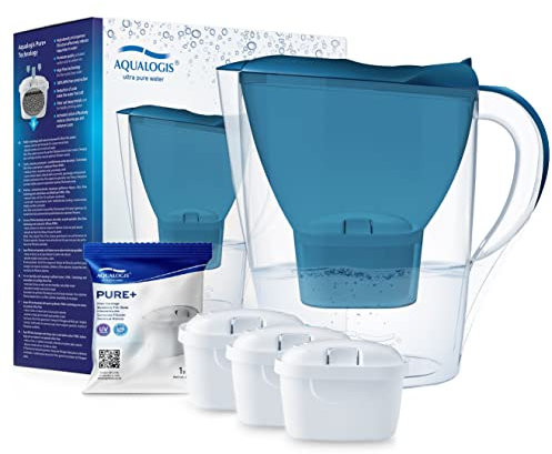 Aqualogis Carafe Filtrante, Harmony 2.6L, 1 Cartouche Filtrante Pure+ incluse (Blue + 3 Cartridges)