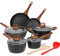 ESLITE LIFE Juego de ollas y sartenes antiadherentes de inducción con revestimiento de granito con sartén, sartén, sartén, sartén, olla, espátula y cucharón, 12 piezas, negro