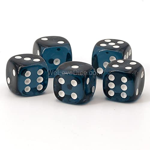 XL Würfel (20mm) in Petrol transparent/weiße Punkte - Made in Germany - WeLoveBeads - 5 Stück