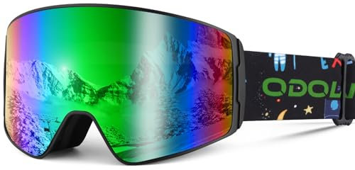 Odoland Skibrille für Kinder, zylindrische Snowboardbrille, beschlagfrei, UV-Schutz, Windschutz, breite Sicht, für Jungen und Mädchen, helmkompatibel, BG