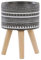 Beliani Cache-Pot Support Plantes Gris avec 3 Pieds en Bois 21 cm de Diamètre Motif Ethnique Peint à la Main pour Extérieur et Intérieur