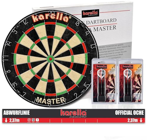 Karella Dartboard im Set inklusive 2 Satz Karella Blackstar Steel + Abwurflinie