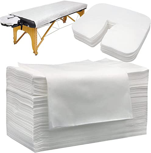 Tvvcalk Lot de 100 Drap de Lit Jetable et Protège Tetiere Jetable, 80 x 180 cm Drap Jetable, 36 x 27cm Coussin Jetable pour I'appui-tête de la Table de Massage, Non Tissé