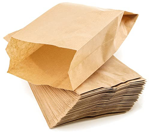 PACKRA - Sacchetti Alimentari Carta Kraft, Buste Regalo Piccoli, Sacchetti Pane per Trasportare Articoli e Acquisti da Asporto, Cibo, Libri (100 pezzi, 18cm x 32cm x 6cm)