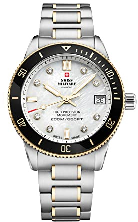 Swiss Military by Chrono Damen Uhr Armbanduhr Quarzwerk mit Edelstahl Metallarmband Analoge Damenuhr Silber Gold SM34089.04