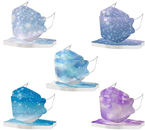 Wangely 50 Stück Mundschutz Erwachsene mit Motiv Einweg 4-lagig Fischform Mund Nasenschutz Schöne Bedruckt Maske Atmungsaktiv Geruchlos Staubdicht Mund-Tuch Bandana Halstuch Masken Schals