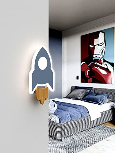 LED Kinderzimmerlampe Wandleuchte Dimmbar Kinderzimmer Wandlampe Innen 8W Moderne kreativ Schlafzimmer Wandlampe Rakete Design Nachttischlampe Für Babyzimmer Wohnzimmer Innenbeleuchtung (grey)