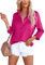 Homlan Chemisier élégant col en V en Satin à Manches Longues décontracté Chemise Ample Unie à Manches Longues avec Poche Poitrine, Framboise, XL