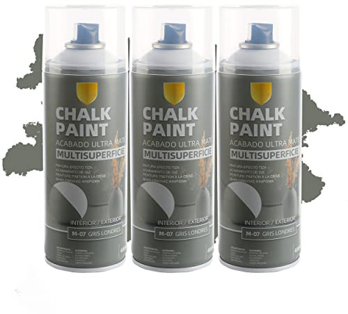 H HANSEL HOME Pintura Spray a la Tiza Color Pastel Acabado Ultra Mate - Gris Londres 400ml x 3