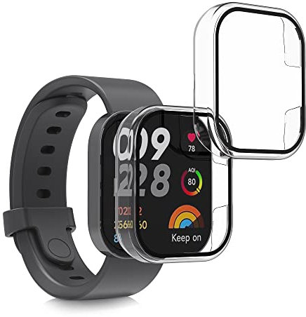 kwmobile Carcasa Compatible con Xiaomi Redmi Mi Watch Lite 3 / Redmi Watch 3 Funda - 2X Protector Pantalla Completo de Cristal Templado - Ultrafino y antigolpes - Transparente