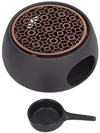 Chauffe-théière en Céramique Noire Chauffe-bougie Chauffe-plat Design évidé avec Tampon en Fer Violet pour un Usage Domestique (Pavé C)