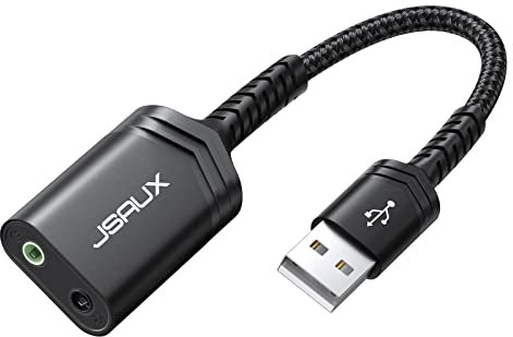 Externe USB Soundkarte, JSAUX Externe Soundkarte USB Audio Stereo Adapter Klinke USB Adapter Kompatibel mit Computer, Laptop, PS5, PS4, Windows, MAC-Schwarz