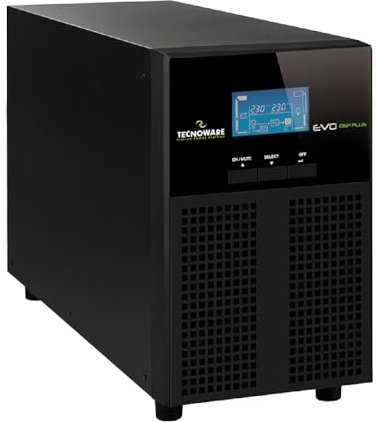 Tecnoware Power Systems SAI EVO DSP Plus 2.400, Tecnología DSP On Line (VFI), Eficiencia 94%, Entrada/Salida 230/230Vac 50/60Hz, Tomas de Salida IEC, Bypass Automático, Transformadorless