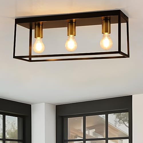 FORCOSO Deckenlampe Schwarz 3-flammig, Deckenleuchte E27 Modern Industrial mit Käfig, LED Lampe Decke aus Metall für Schlafzimmer Wohnzimmer Küche Flur Treppenhaus max. 60W - Ohne Glühbirne