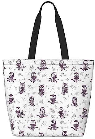 OHWODA Bunte Blume Schmetterling gedruckt große Kapazität Einkaufen Umhängetasche, wiederverwendbare Einkaufstasche, Tragetasche, Handtasche Tasche, Zweige mit Eulenmotiv, Einheitsgröße