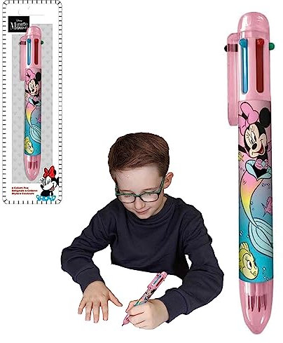 Minnie Mouse Retractable Ballpoint Pen| 6 Color Fancy Pen for Kids| Coloured Pen Birthday Party Favors| Prizes for Students School Supplies 3+Years