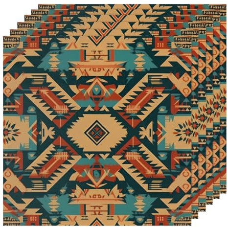 Stoffservietten mit Indianer-Ethno-Azteken-Motiv, Polyester, waschbar, Urlaub, Stoffservietten, wiederverwendbar, dekorative Servietten für den täglichen Gebrauch, für Esszimmer, Veranstaltungen,