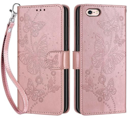 SIENIANLINE Handyhülle für iPhone 6 / iPhone 6s Hülle, Premium PU Leder Flipcase Schutzhülle Klapphülle mit Kartenschlitz und Faltbare Brieftasche Hülle für iPhone 6 / iPhone 6s - Roségold