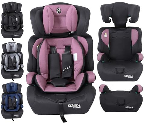 FableKids Kinderautositz 9-36 kg | 3-Punkt-Sicherheitsgurt | Autokindersitz ab 15 M. | Autositz für Kinder 76-150 cm | Kindersitz einstellbare Kopfstütze ECE R129/03 | Verstellbar | Pink
