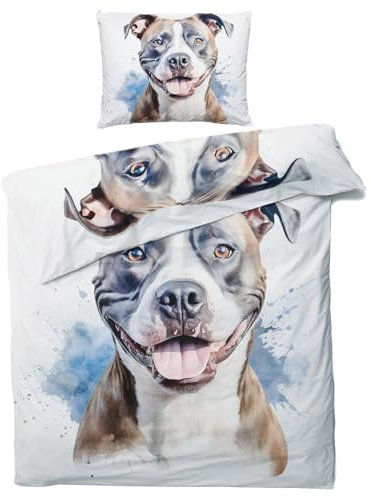 QEODAH Winter Bettwäsche 135x200 Pitbull - Hunde Bettbezug 135 x 200 2er Set - Wendebettwäsche & Kissenbezug 80x80 cm - Weiche Mikrofaser Bettwäsche-Sets mit Reißverschluss - Schlafzimmer Bett Deko